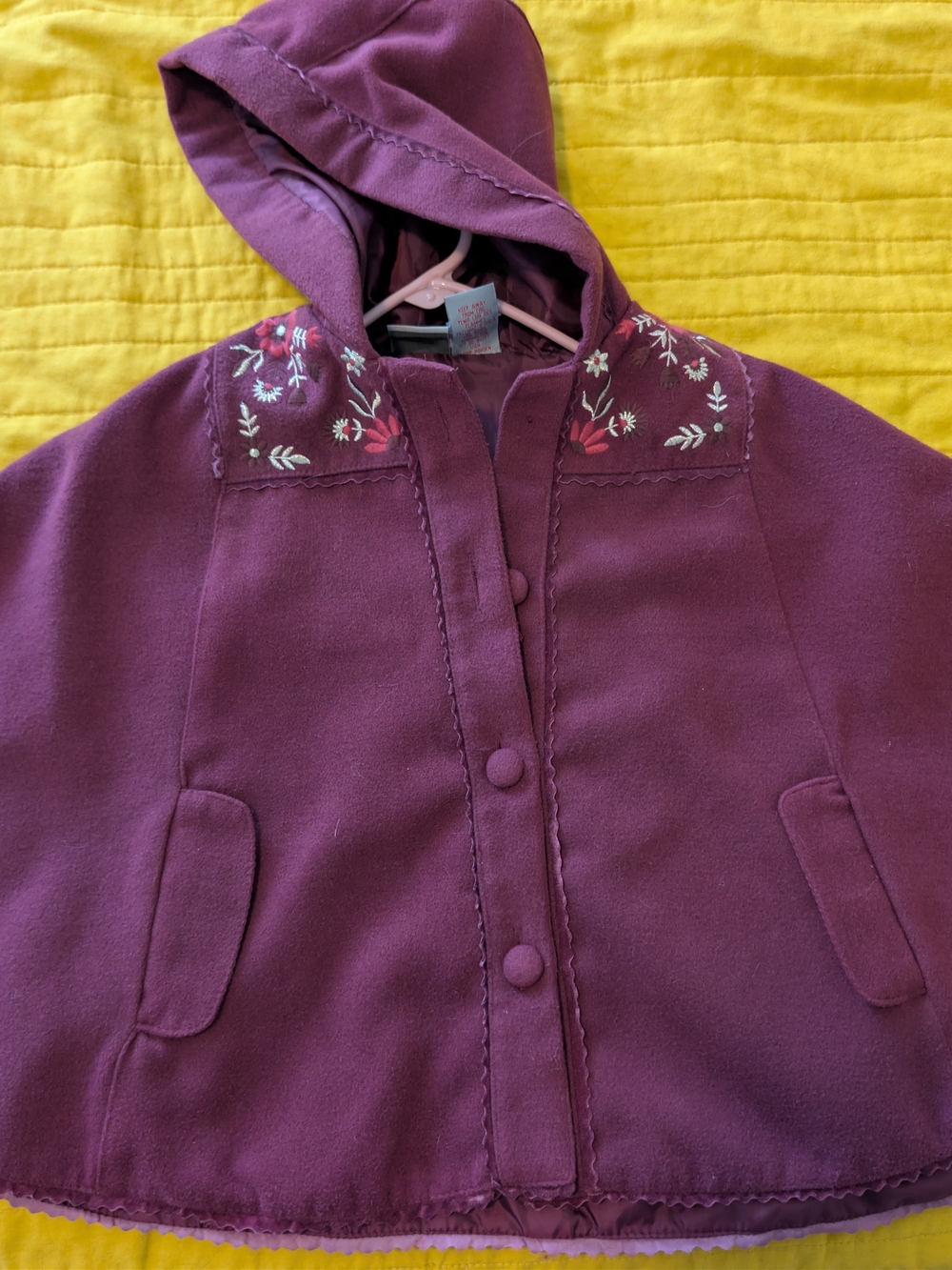 Tahari Hooded Embroidered Plum Cape Jacket